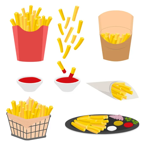 Dibujos animados de color de las papas fritas iconos conjunto. Vector — Vector de stock