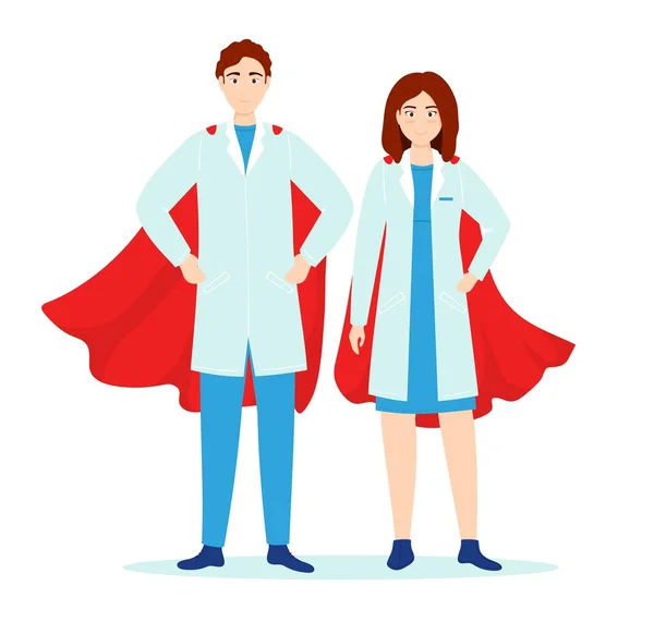 Tecknad färg tecken Människor Super Läkare Concept. Vektor — Stock vektor