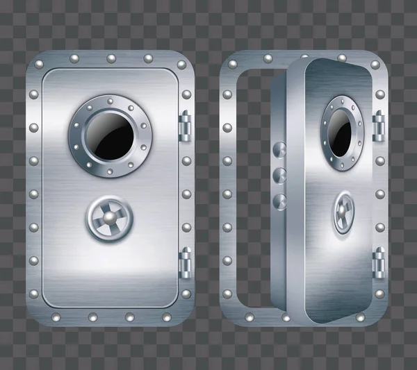 Realistické 3D detailní kovové dveře s portotovou sadou. Vektor — Stockový vektor