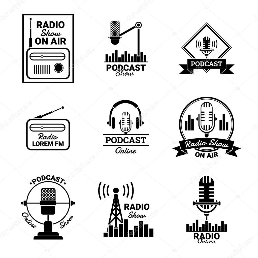 Radio Station Label Badge Sign Set Concept. Vector