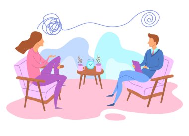 Çizgi film Renk Karakterleri İnsanları ve Psikoterapi Danışmanlık Konsepti. Vektör