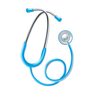 Gerçekçi Detaylı 3D Tıbbi Ekipman Mavi Stetoskop. Vektör