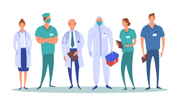 Kolorowe postacie z kreskówek Ludzie Grupa pracowników medycznych Concept Set. Wektor — Wektor stockowy