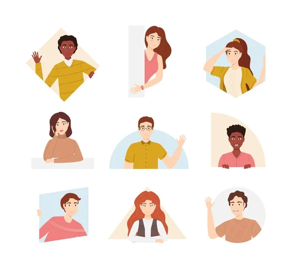 Cartoon Color Characters People Peeping Concept Set. Vector — Stock Vector