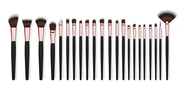 Realistisch gedetailleerde 3d verschillende make-up borstel set. Vector — Stockvector