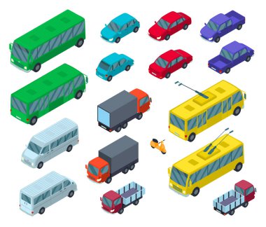 Renkli Araba Simgesi 3D Isometric Görünümü. Vektör