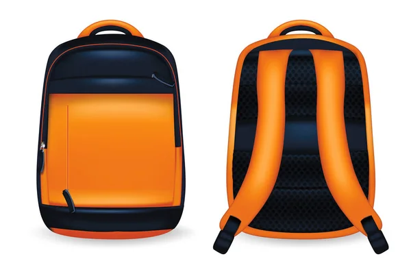 Conjunto de escola de mochila 3D detalhada realista. Vetor — Vetor de Stock