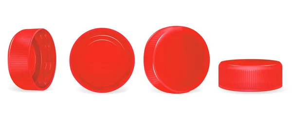 Realistico dettagliato 3d Red Plastic Bottle Caps Set. Vettore — Vettoriale Stock