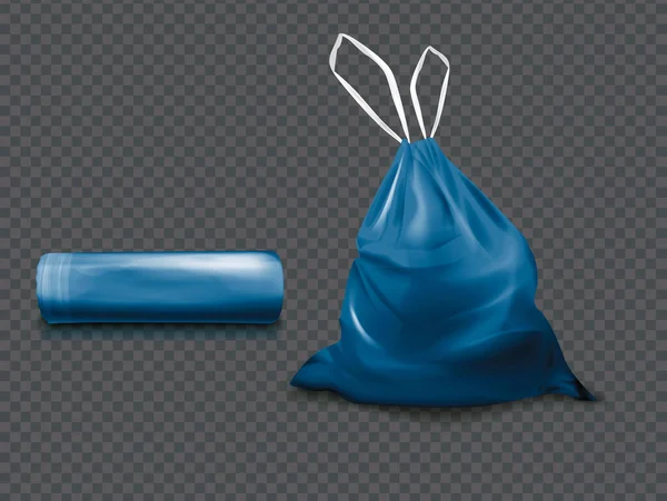 Realistisches detailliertes 3D Blue Plastic Bag Set. Vektor — Stockvektor