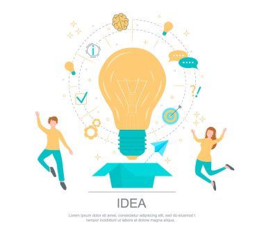 Çizgi film Renk Karakterleri İnsanlar ve Fikir Kavramı. Vektör