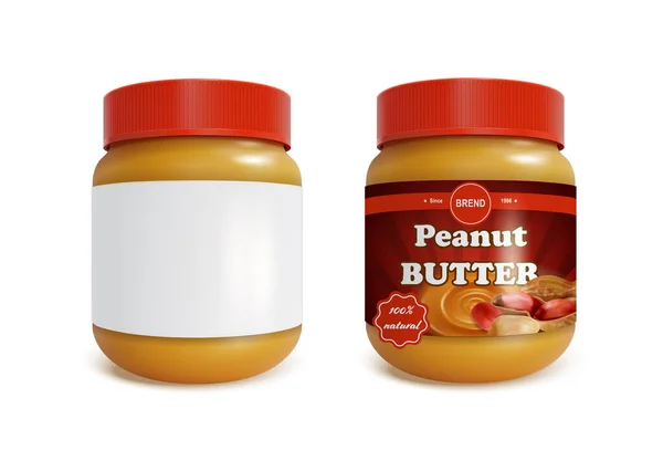 Realista detalhada 3d amendoim manteiga espalhar conjunto. Vetor — Vetor de Stock