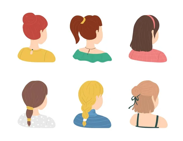 Cartoon Color Various Haircuts Ladies Icons Set. Vector — Stock Vector