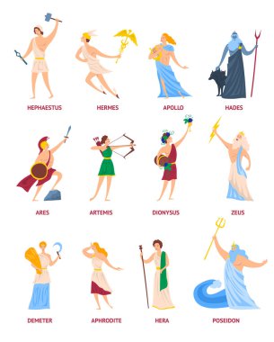 Cartoon Color Characters Ancient Greek Gods Set. Vector vector Cartoon Color Characters Ancient Greek Gods Set. Vector vector