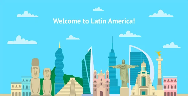 Cartoon Color Καλώς ήρθατε στη Λατινική Αμερική Concept πρότυπο Banner Card. Διάνυσμα — Διανυσματικό Αρχείο