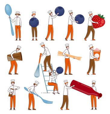 Çizgi film Rengi Minik Karakterler İnsanlar Kavram Pişirir. Vektör