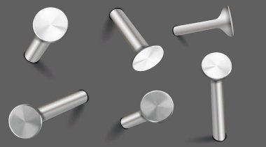 Gerçekçi Detaylı 3 boyutlu çiviler duvara çakıldı. Vektör