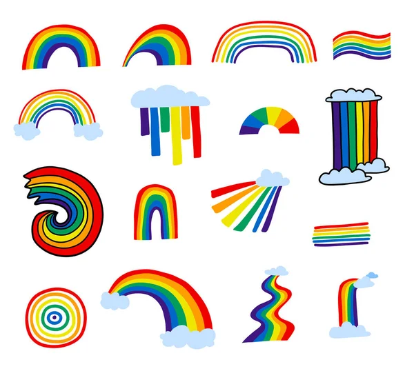Diferente conjunto de iconos de arco iris de color de dibujos animados. Vector — Vector de stock