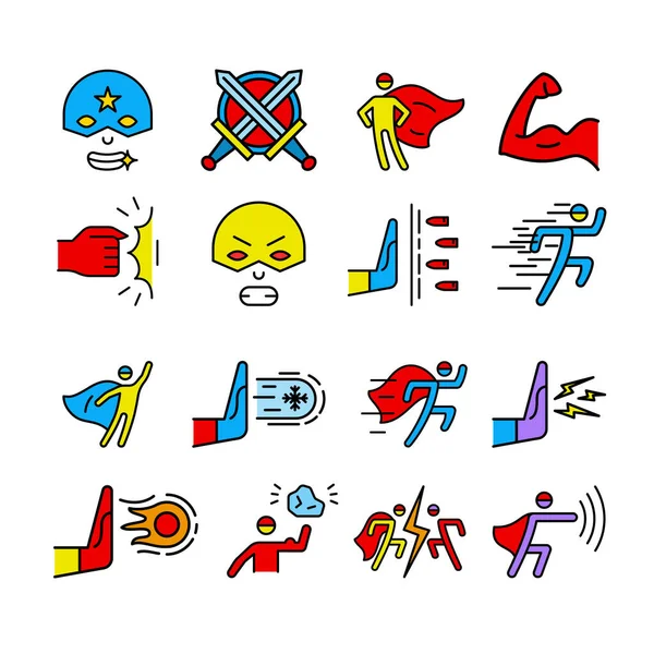 Super Hero Sign Color Thin Line Symbole Set. Vektor — Stockvektor