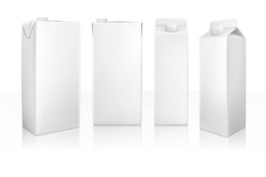 Gerçekçi Ayrıntılı 3d Boş Meyve Suyu veya Süt Paketi Şablonu Ayarları. Vektör