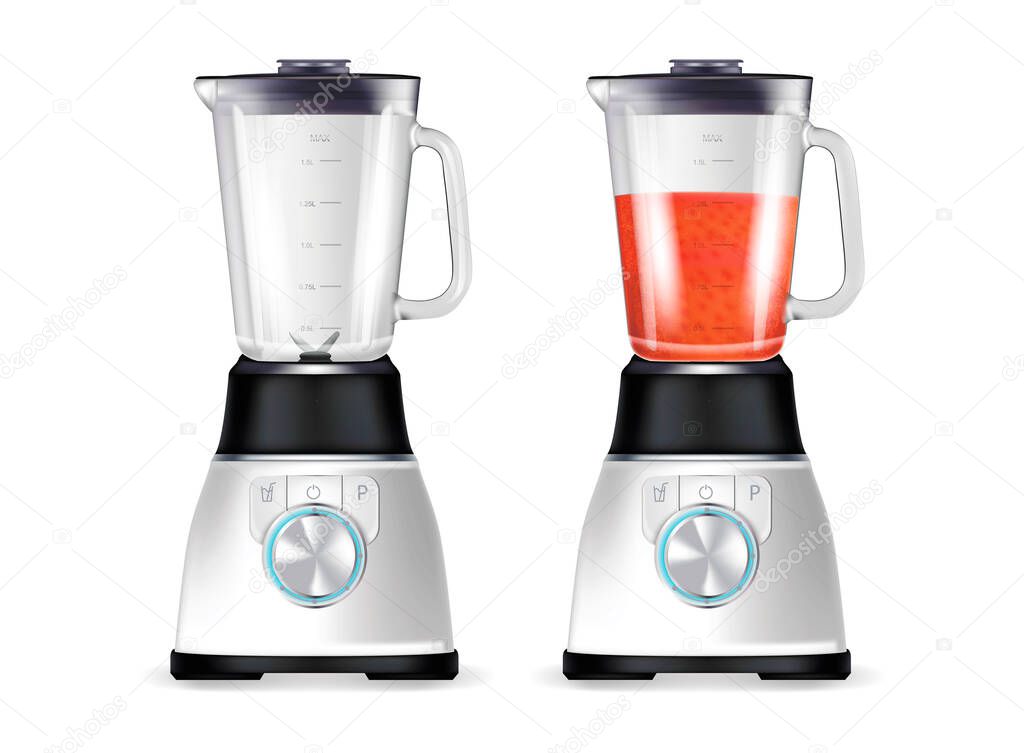 Realistic Detailed 3d Juicer Mixer Mockup and with Drink Set. Vector