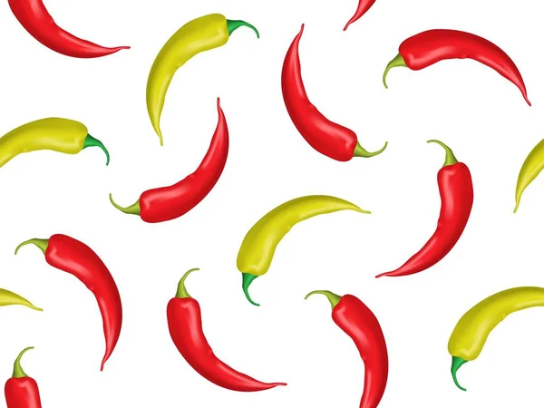 Realistik Detail 3d Colorful Peppers Seamless Pattern Background. Vektor - Stok Vektor