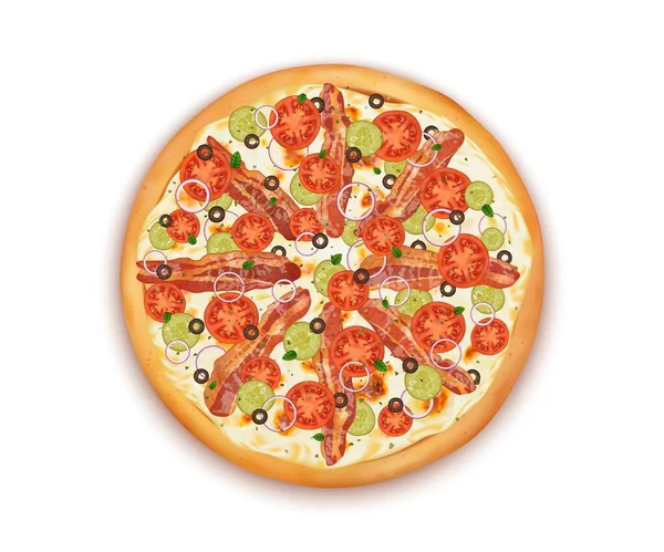 Realistyczne Szczegółowy 3d Top View Pyszne Pizza. Wektor — Wektor stockowy