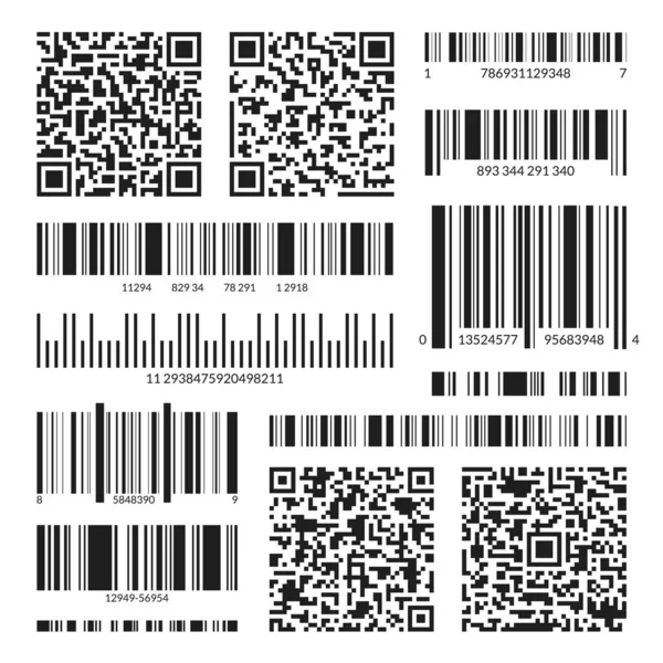 Different Black Barcodes and QR Codes Set. Vector — Stock Vector