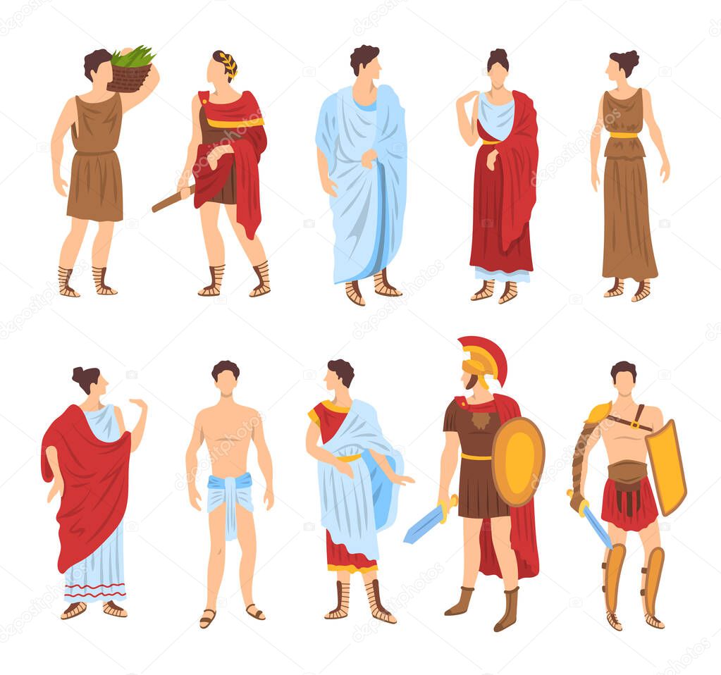 Cartoon Color Characters Ancient Rome People Set Concept. Vector