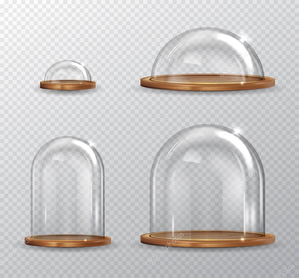 Realistic Detailed 3d Transparent Glass Domes Set. Vector