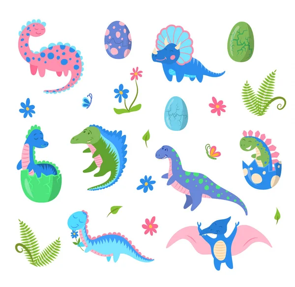 Personajes de dibujos animados Color lindo bebé dinosaurios conjunto. Vector — Vector de stock