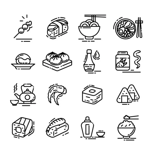 Sushi Japanese Food Sign Thin Line Icon Set (en inglés). Vector — Archivo Imágenes Vectoriales