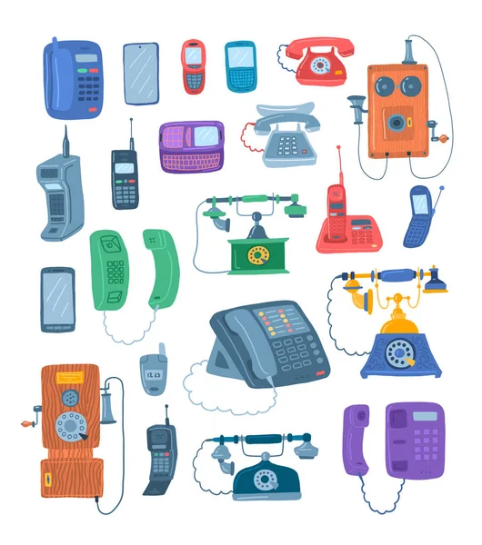 Мультфильм Цвет различных телефонов иконки набор. Вектор Лицензионные Стоковые Векторы