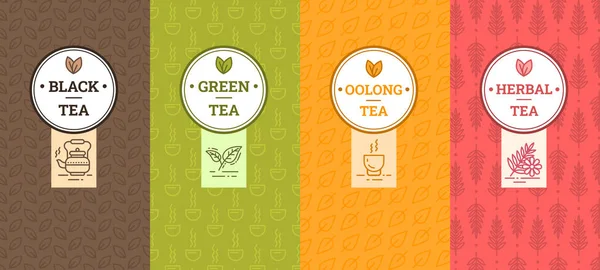 Templates Packaging Tea with Thin Line Icons Set. Vector — Stock Vector