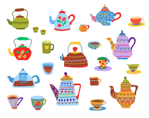 Мультфильм Цвет различных чайник Кубок и чайник иконы набор. Вектор Векторная Графика