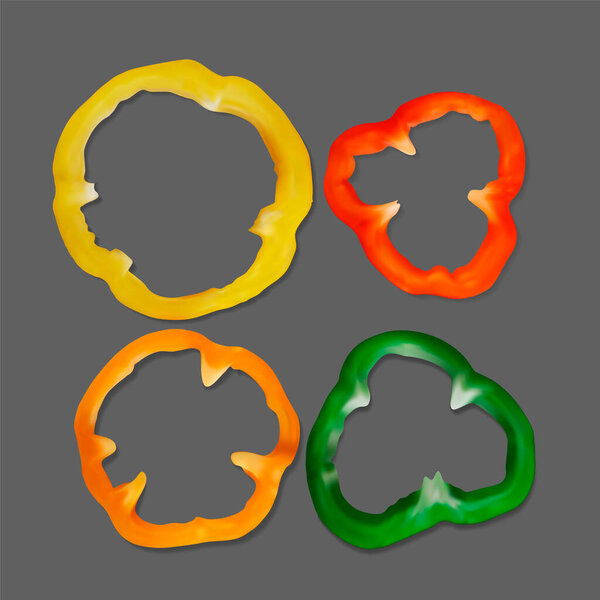 Realistic Detailed 3d Diced Peppers Set. Vector