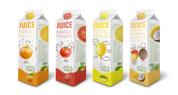 Realistyczny szczegółowy zestaw 3d Juice Pack. Wektor — Wektor stockowy