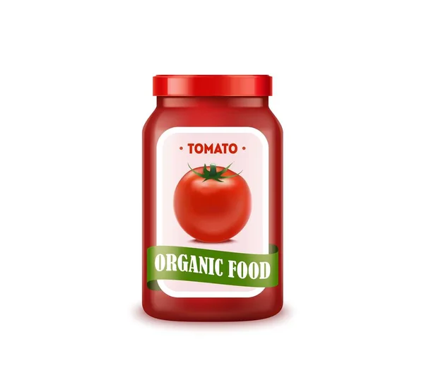 Réaliste détaillée 3d pot en verre de tomate. Vecteur — Image vectorielle