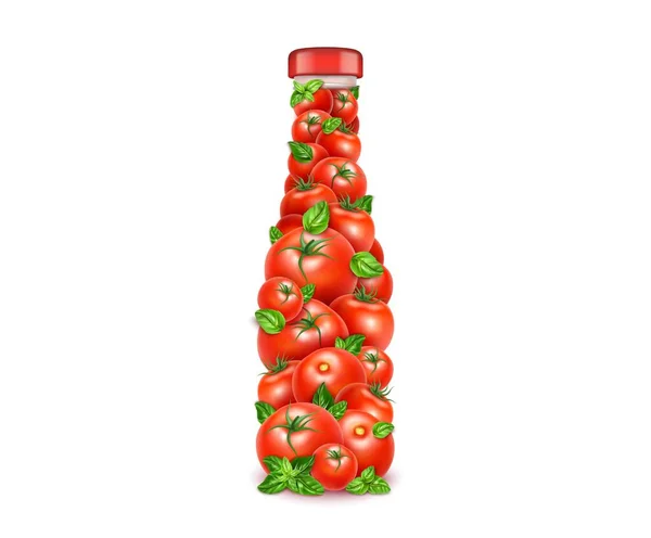 Botella de tomate rojo 3d detallada realista. Vector — Archivo Imágenes Vectoriales