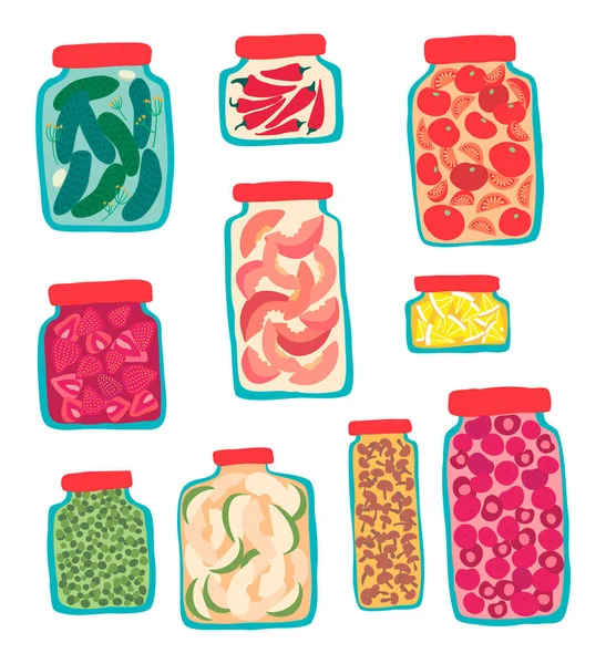 Conjunto de ícones de frascos de vidro de cor de desenhos animados. Vetor —  Vetores de Stock