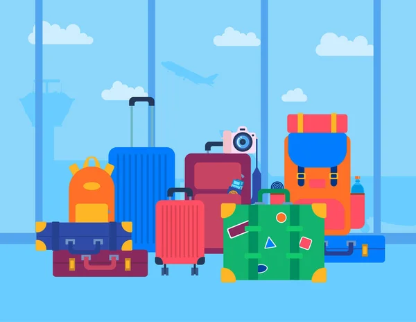 Cartoon Color Different Tourist Travel Suitcases Set. Vector — Διανυσματικό Αρχείο