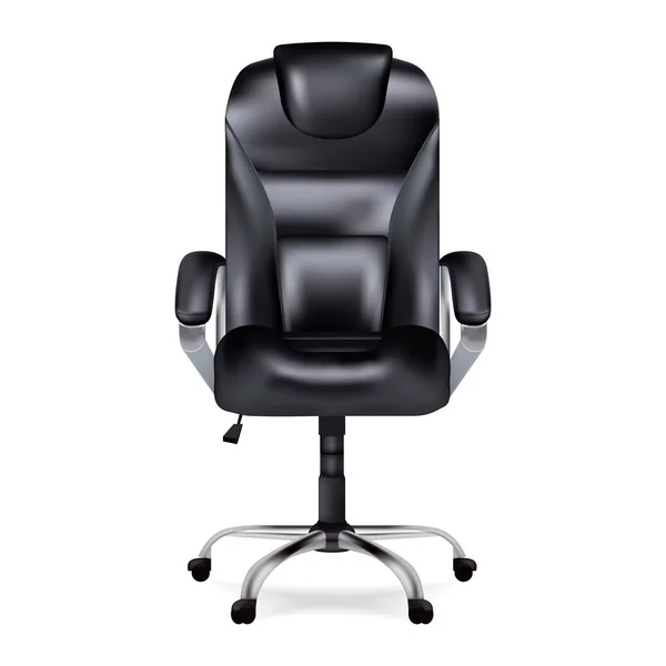 Realistyczny Szczegółowy 3d Black Leather Office krzesło. Wektor — Wektor stockowy