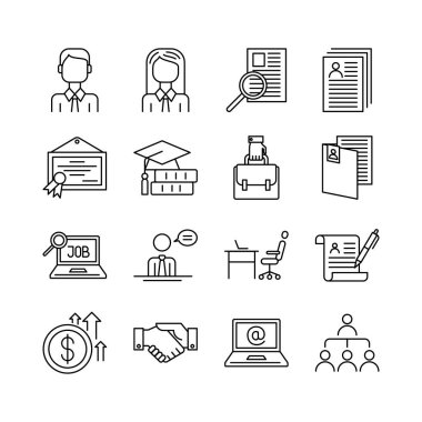 CV işareti Siyah İnce Satır Simgesi Ayarlandı. Vektör