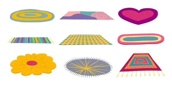 Diferentes alfombras de colores de dibujos animados o alfombras Conjunto de iconos. Vector — Vector de stock