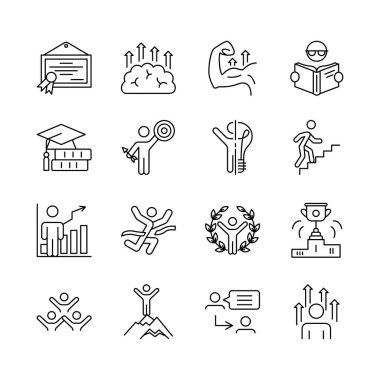 Kişisel Büyüme İşareti Siyah İnce Çizgi Simgesi Seti. Vektör