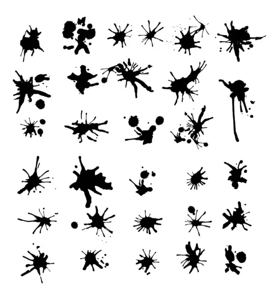 Verschillende zwarte verf vlekken Pictogrammen Set. Vector — Stockvector