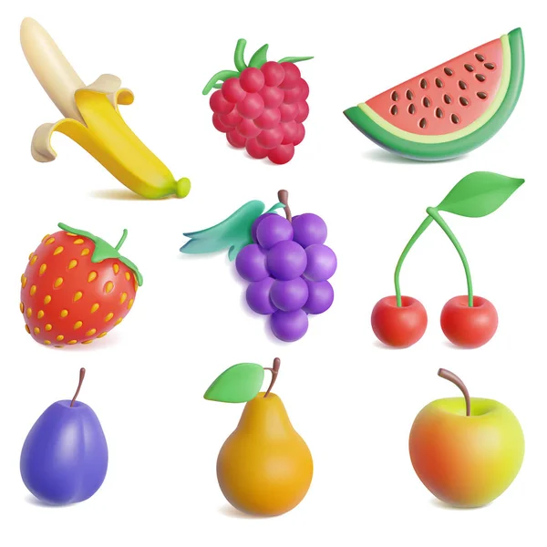 Ρεαλιστική Λεπτομερής 3d Plasticine Φρούτα και Berry Set. Διάνυσμα — Διανυσματικό Αρχείο