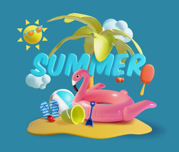 Realistische detaillierte 3D Sommerfest Konzept Hintergrund. Vektor — Stockvektor