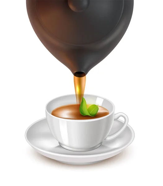 Refleic Detailed 3d Brown Ceramic Teapot and White Cup. Вектор — стоковый вектор