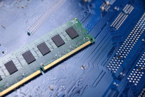 Datorminne Ram Moderkort Bakgrund Närbild System Huvudminne Slumpmässigt Åtkomstminne Fordonsbaserad — Stockfoto