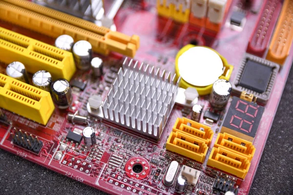 Computer Moederbord Elektronische Componenten Cpu Gpu Geheugen Verschillende Stopcontacten Voor — Stockfoto